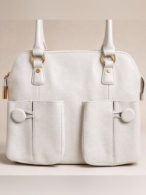 BODHI White Soft Pebbled Leather Tote Bag Large Shoulder Satchel Gold Hardware